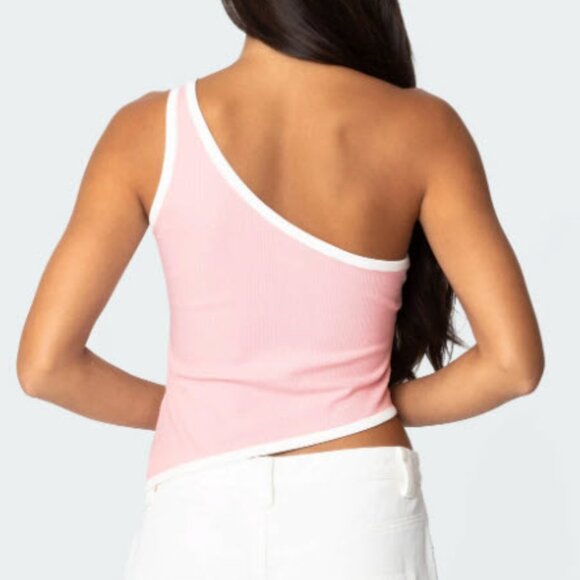 SOLD Cotton Pink One-Shoulder Tank Top - Picture 2 of 7